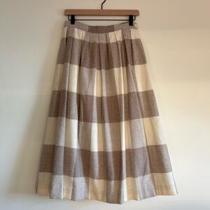 Vintage wool/angora blend beige and cream plaid midi skirt, JH Collectibles